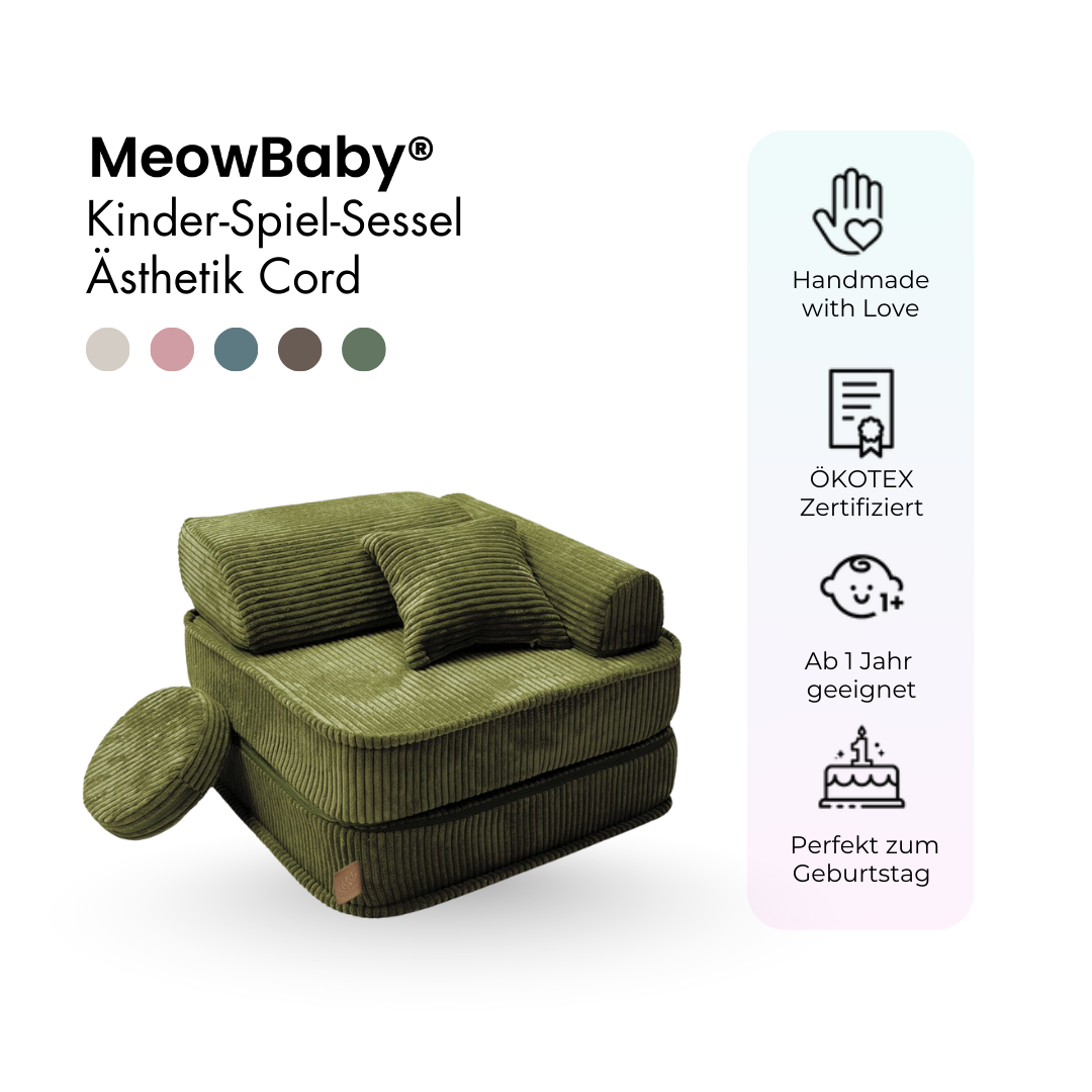 Kindersessel 3-in-1 Ästhetik Cord - Faltbare Kindercouch & Spielmatratze - Classic Cord Edition