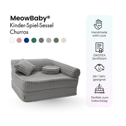 Kindersessel 3-in-1 Churros - Faltbare Kindercouch & Spielmatratze - Plüschcord Edition