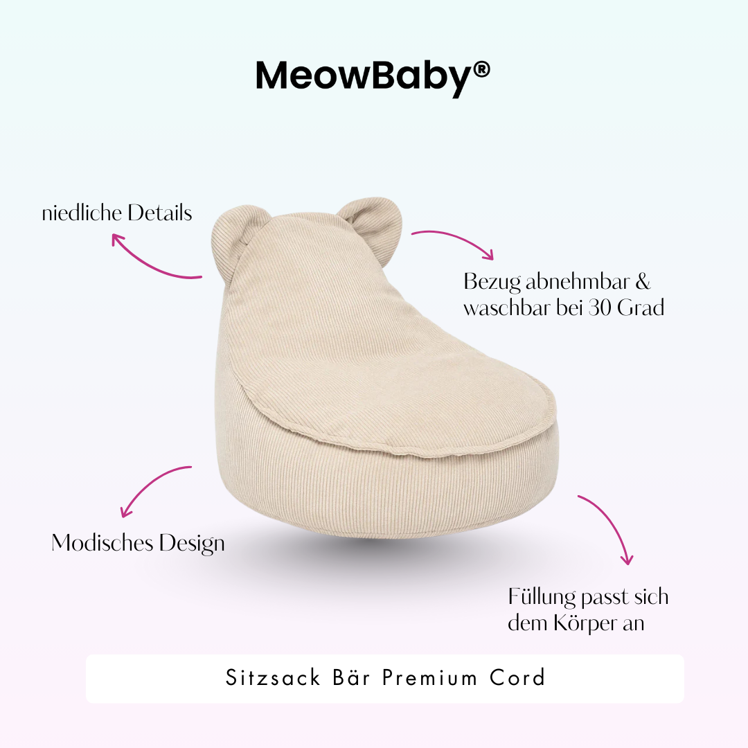 Kindersessel Bären-Sitzsack Cord Premium - Slim Cord Edition