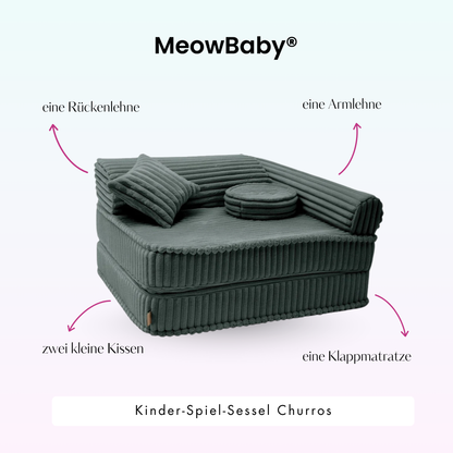 Kindersessel 3-in-1 Churros - Faltbare Kindercouch & Spielmatratze - Plüschcord Edition