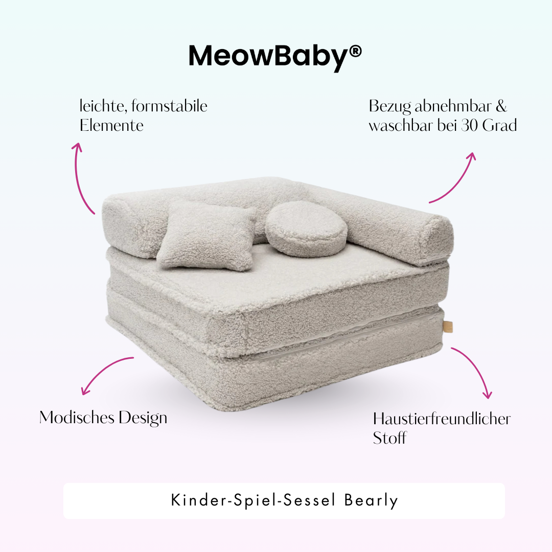 Kindersessel 3-in-1 Bearly - Faltbare Kindercouch & Spielmatratze - Soft Teddy Edition