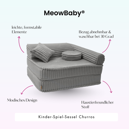 Kindersessel 3-in-1 Churros - Faltbare Kindercouch & Spielmatratze - Plüschcord Edition