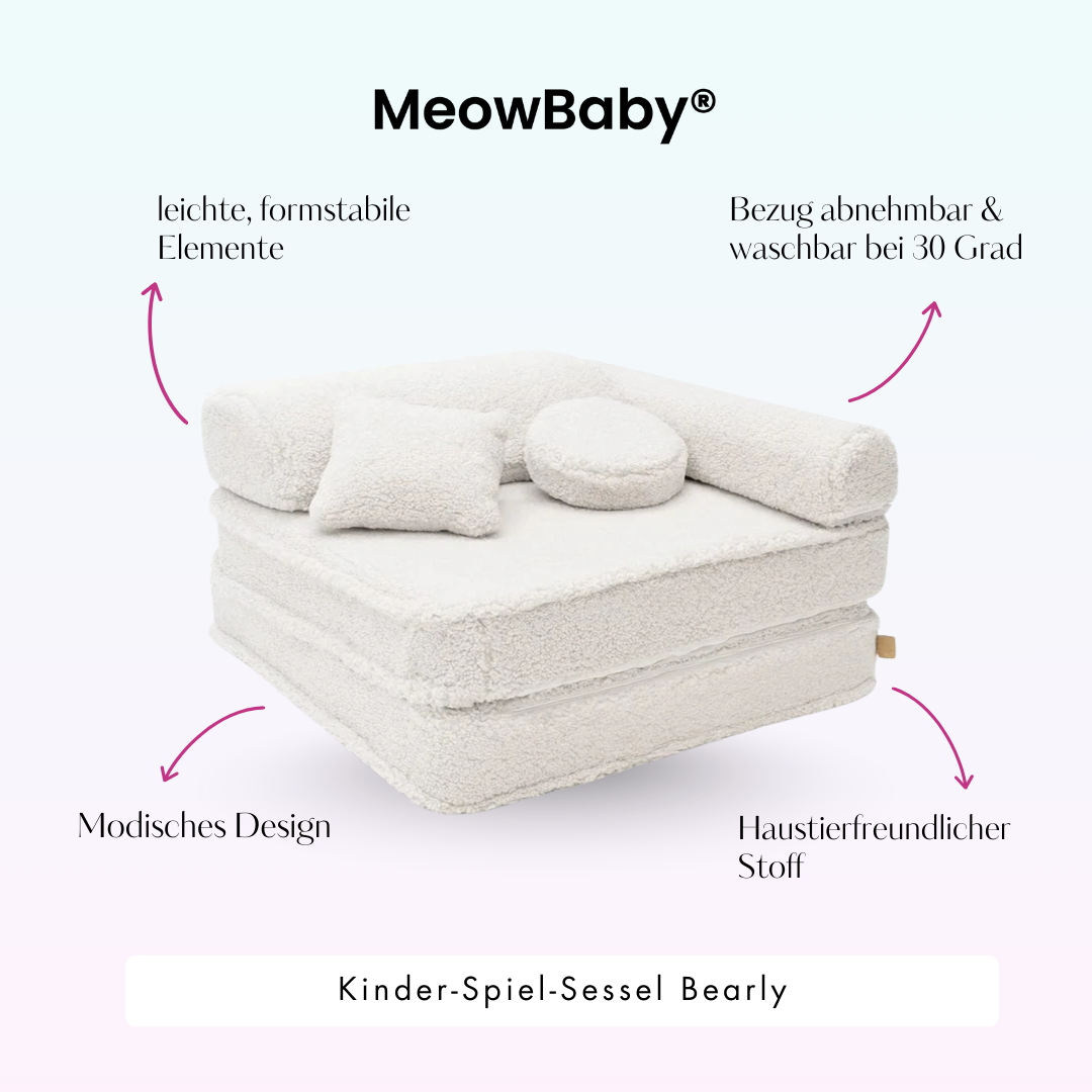 Kindersessel 3-in-1 Bearly - Faltbare Kindercouch & Spielmatratze - Soft Teddy Edition