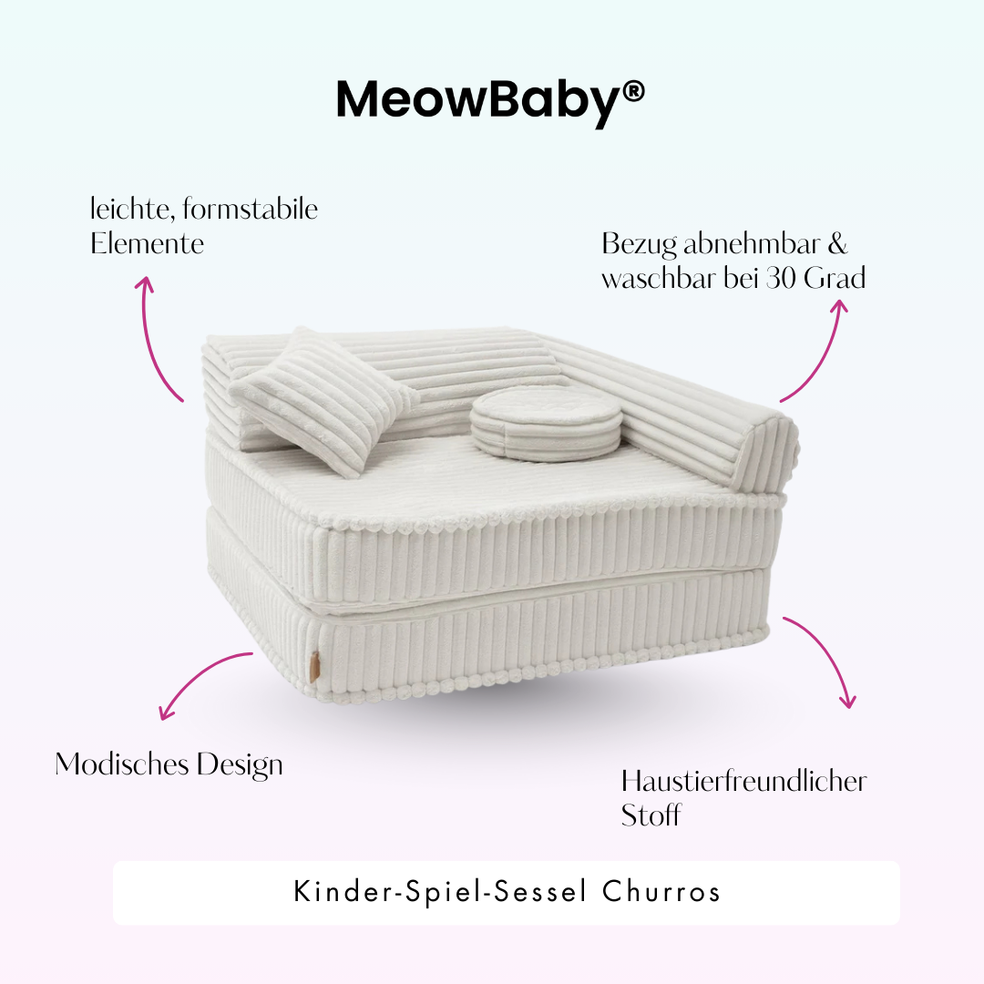Kindersessel 3-in-1 Churros - Faltbare Kindercouch & Spielmatratze - Plüschcord Edition