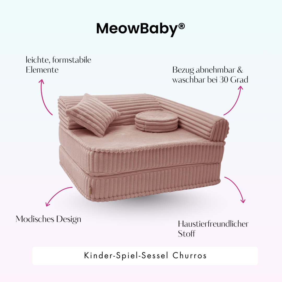 Kindersessel 3-in-1 Churros - Faltbare Kindercouch & Spielmatratze - Plüschcord Edition