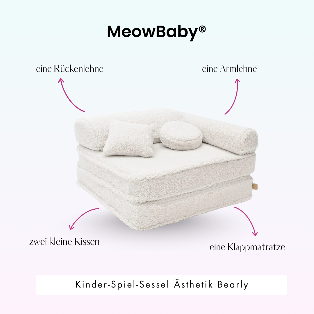 Kindersessel 3-in-1 Bearly - Faltbare Kindercouch & Spielmatratze - Soft Teddy Edition