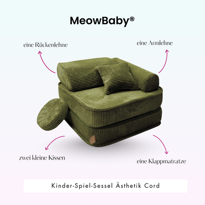 Kindersessel 3-in-1 Ästhetik Cord - Faltbare Kindercouch & Spielmatratze - Classic Cord Edition