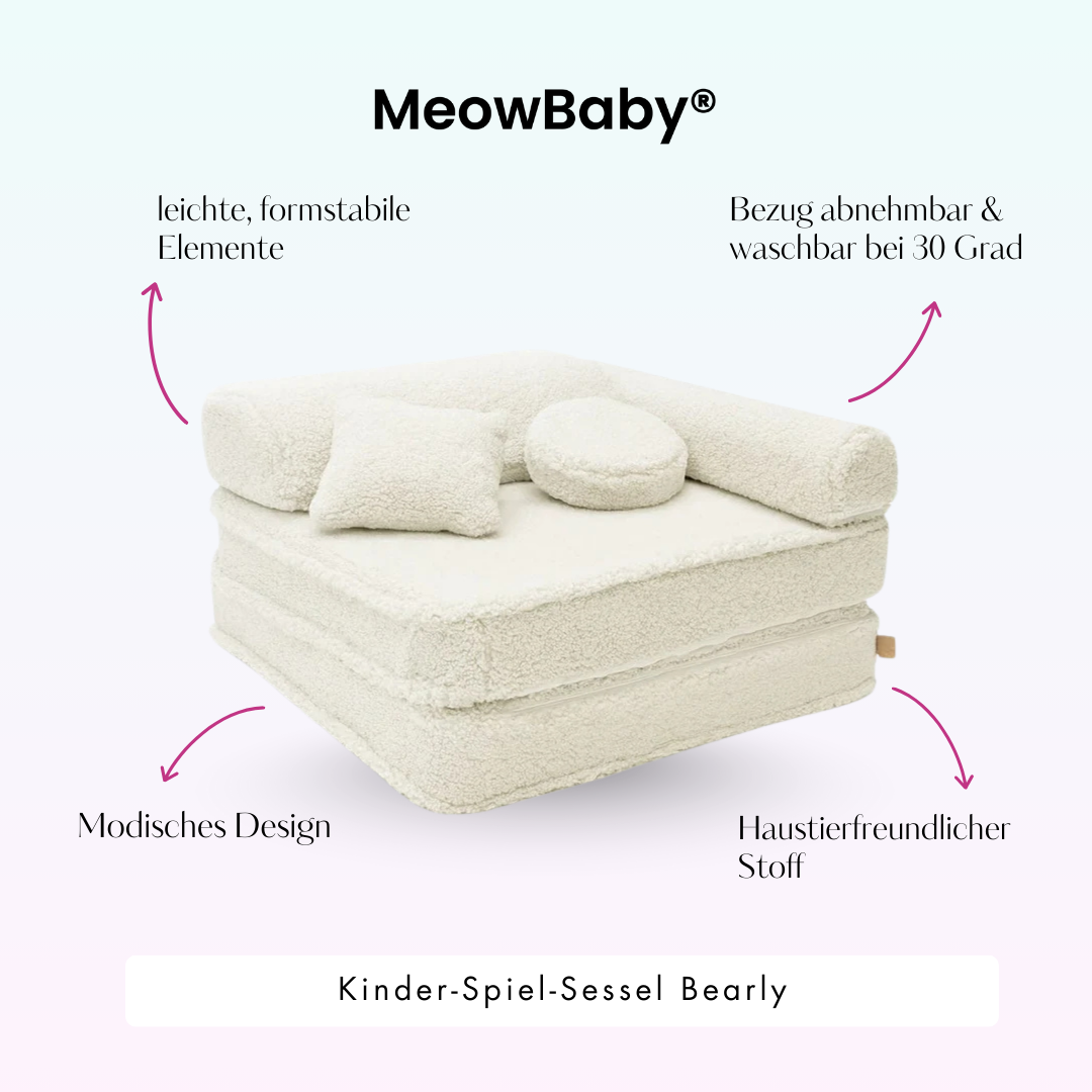 Kindersessel 3-in-1 Bearly - Faltbare Kindercouch & Spielmatratze - Soft Teddy Edition