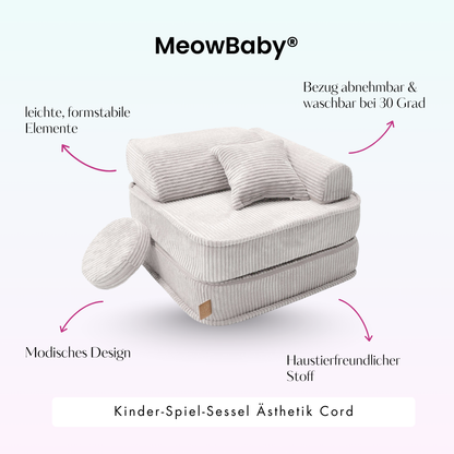 Kindersessel 3-in-1 Ästhetik Cord - Faltbare Kindercouch & Spielmatratze - Classic Cord Edition