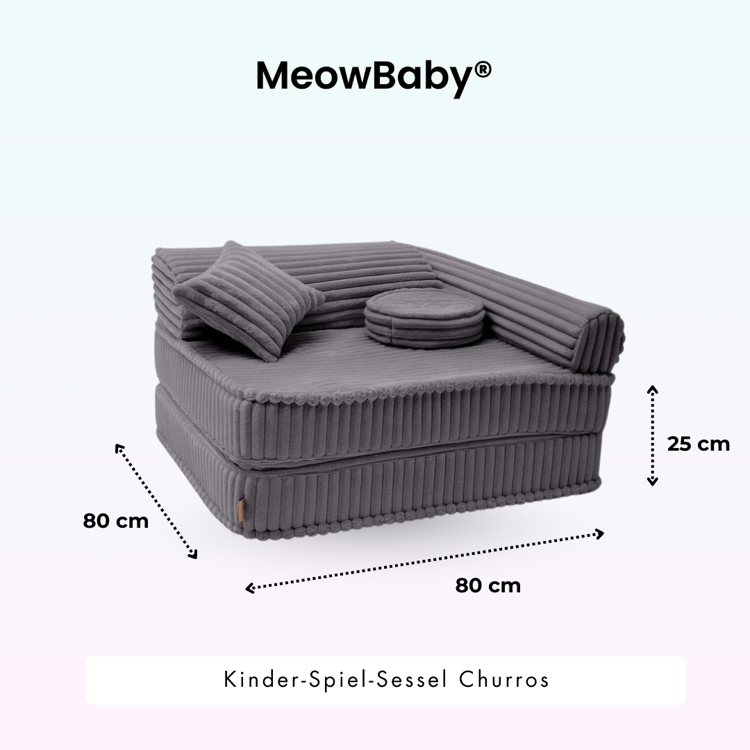 Kindersessel 3-in-1 Churros - Faltbare Kindercouch & Spielmatratze - Plüschcord Edition