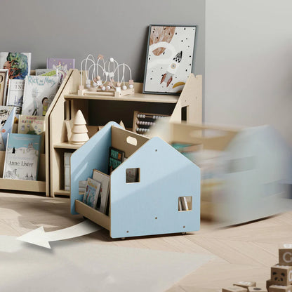 Doppelseitiges Bücherregal auf Rädern