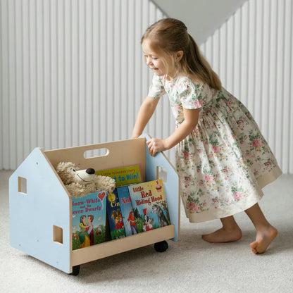 Doppelseitiges Bücherregal auf Rädern