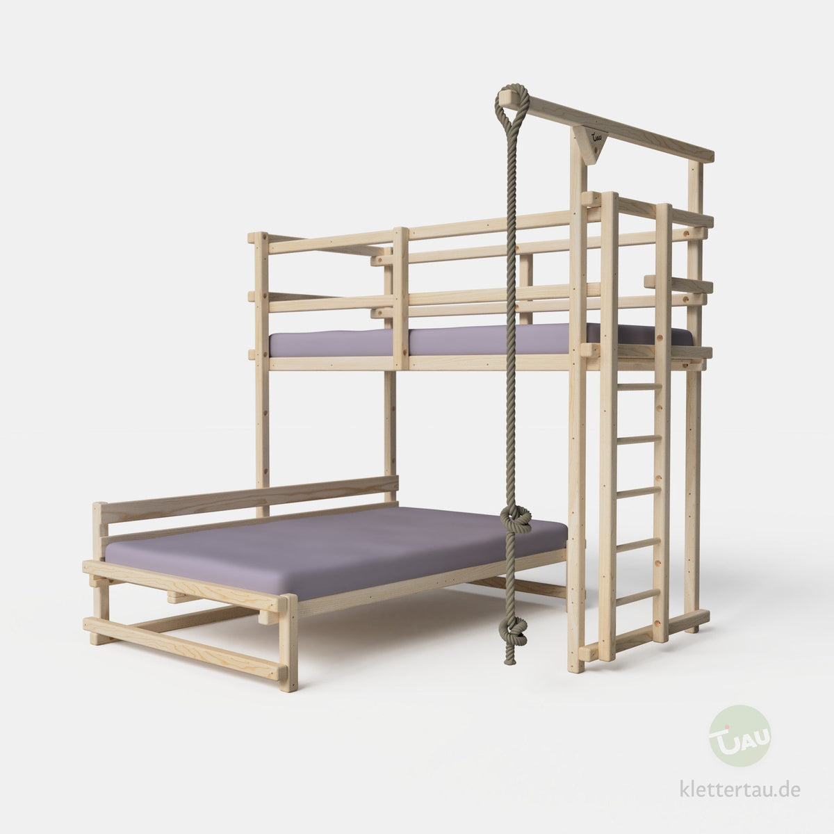Etagenbett aus Holz über Eck
