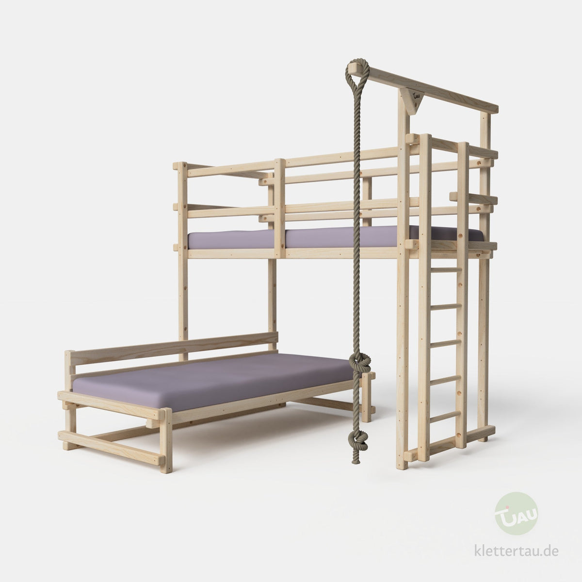 Etagenbett aus Holz über Eck