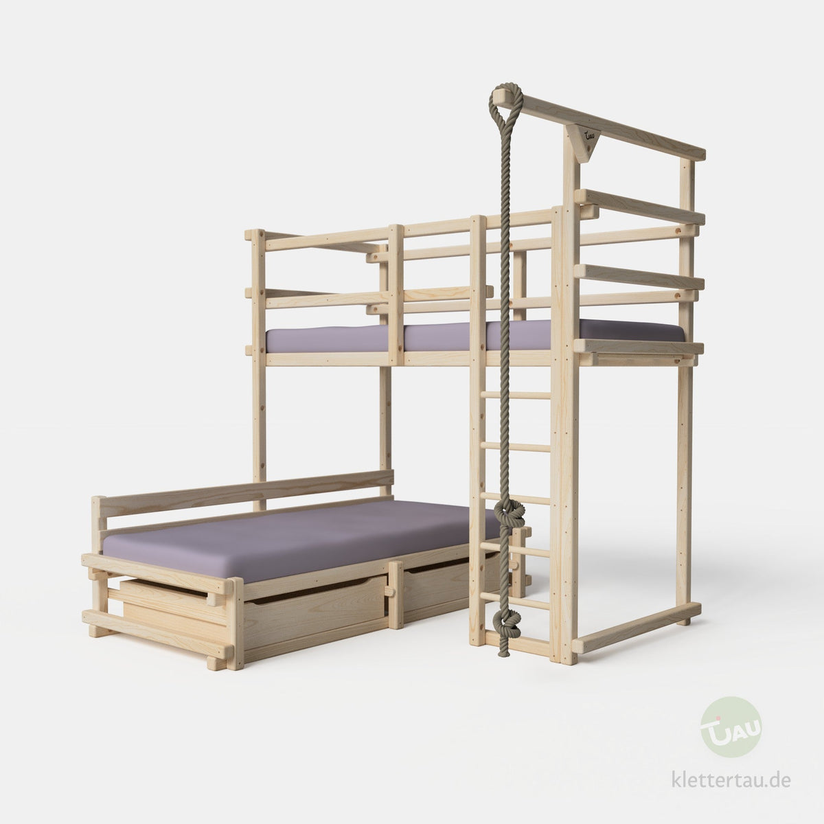 Etagenbett aus Holz über Eck