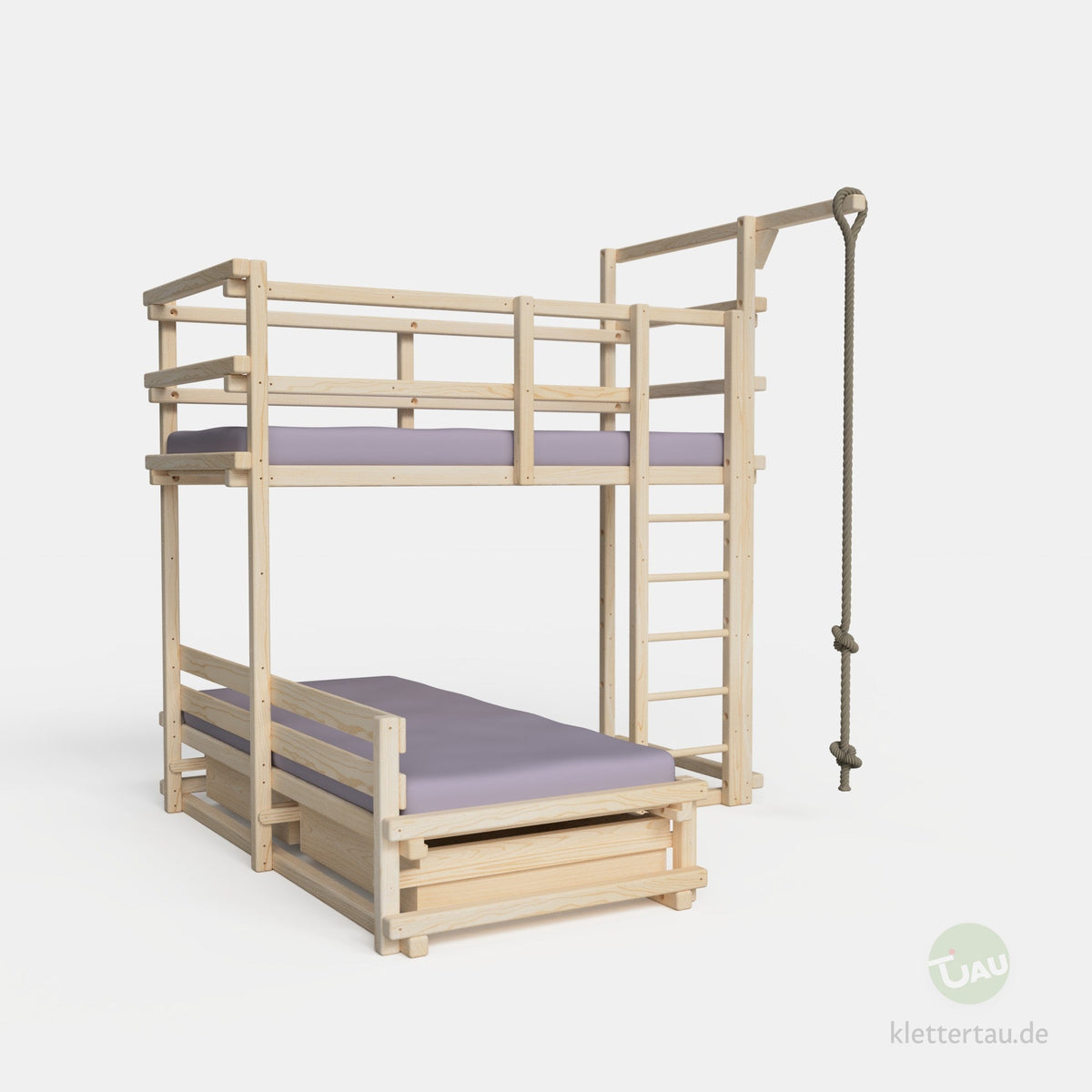 Etagenbett aus Holz über Eck