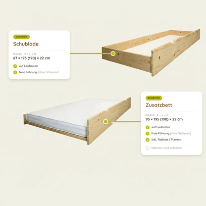 Wooden Bunk Bed Thea with Step Shelf, 90 x 200 cm