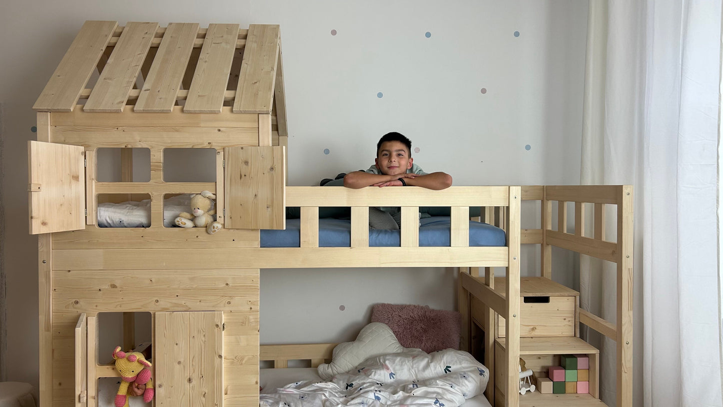 Holz Etagenbett HOLIDAY mit kurzem Dach, 90x200 cm, versch. Farben