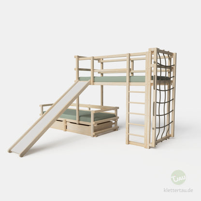 Etagenbett aus Holz dreiviertel versetzt