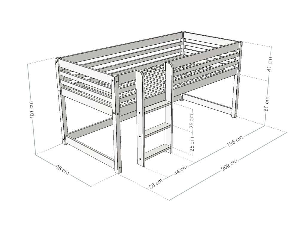 Hochbett LOFT für Kinder 90 x 200 cm