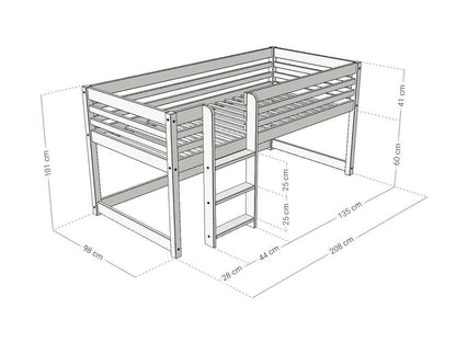 Hochbett LOFT für Kinder 90 x 200 cm