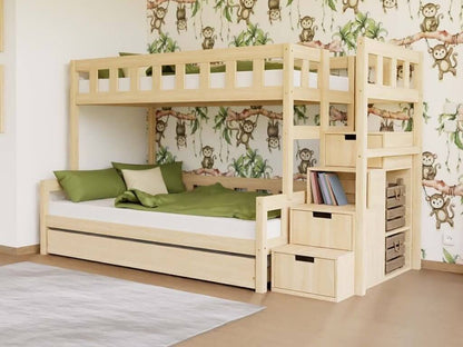 Holz Etagenbett ELA mit Regalstufen für 3 Personen von Benlemi