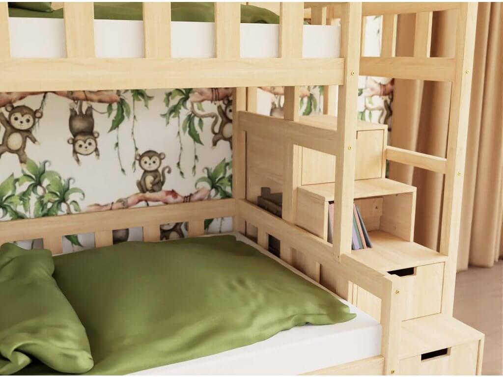 3-Personen-Etagenbett ELA mit Regalstufen im Kinderzimmer