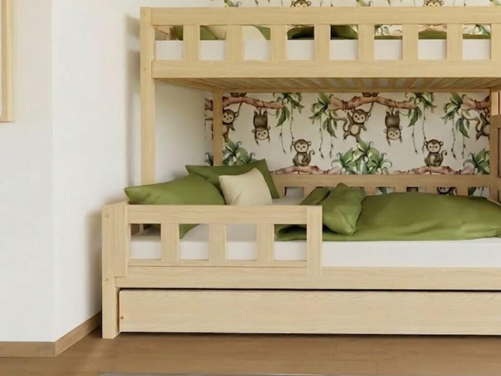 Holz Etagenbett ELA für 3 Personen mit Regaltreppe