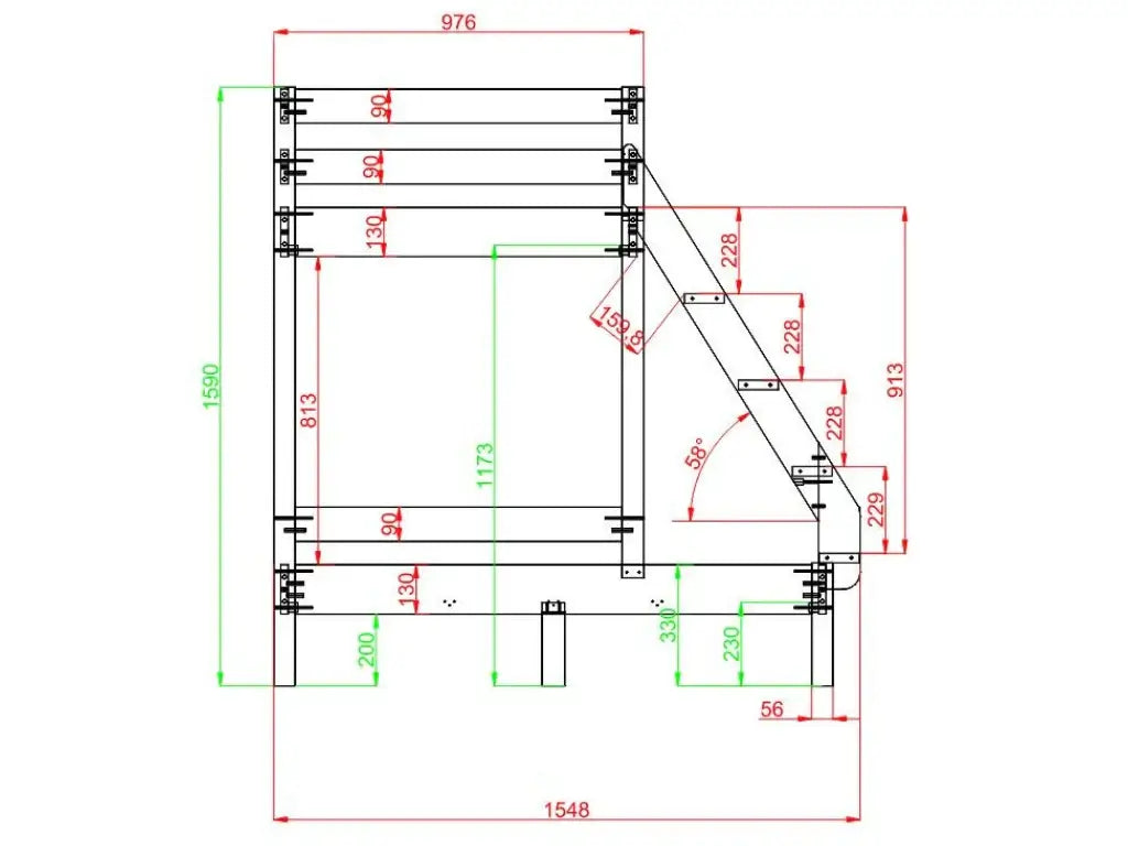 Holz Etagenbett HANNES für 3 Personen, 80x200 cm & 120x200 cm, versch. Farben