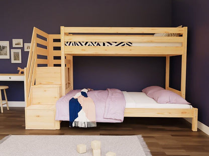 Holz Etagenbett HANNES für 3 Personen mit Stufenregal, versch. Farben