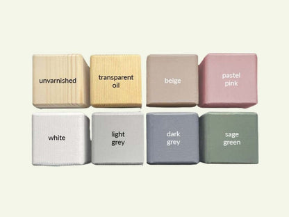 Holz Etagenbett Loni mit Regalstufen, versch. Farben & Zubehör Farboptionen: unvarnished, transparent oil, beige, pastel pink, white, light grey, dark grey, sage green.