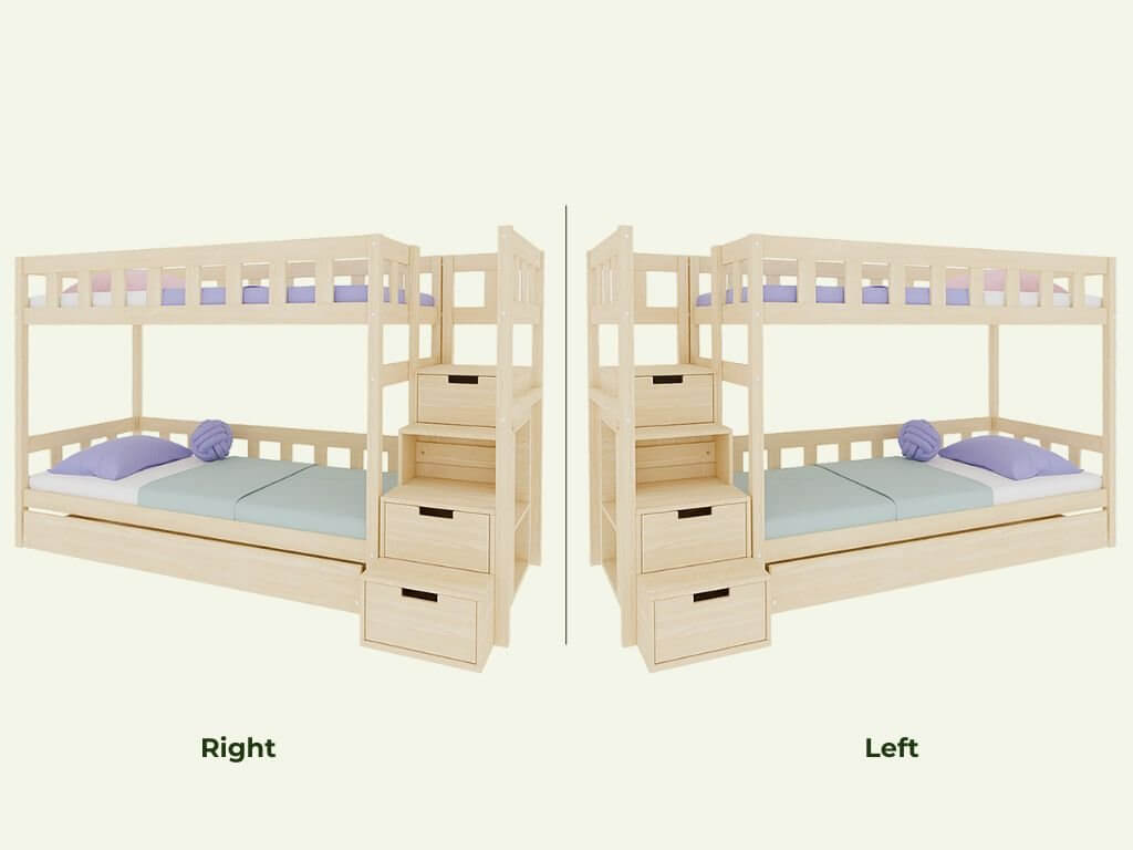 Holz Etagenbett Loni mit Regalstufen, versch. Farben & Zubehör – flexibles Design für das Kinderzimmer.