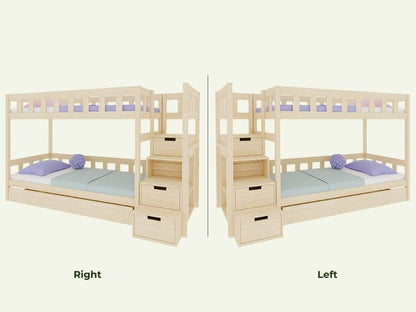 Holz Etagenbett Loni mit Regalstufen, versch. Farben & Zubehör – flexibles Design für das Kinderzimmer.