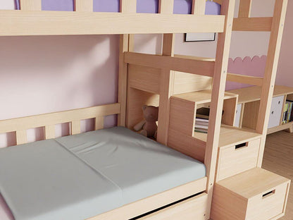 ELA Wood House Bunk Bed with Stair Shelves, various colors & accessories, 90 x 200 cm