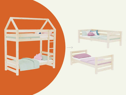 Wooden house bunk bed THEA with step shelf at the front