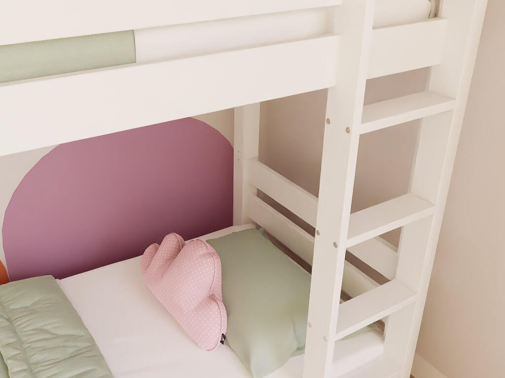 Wooden house bunk bed THEA with step shelf at the front