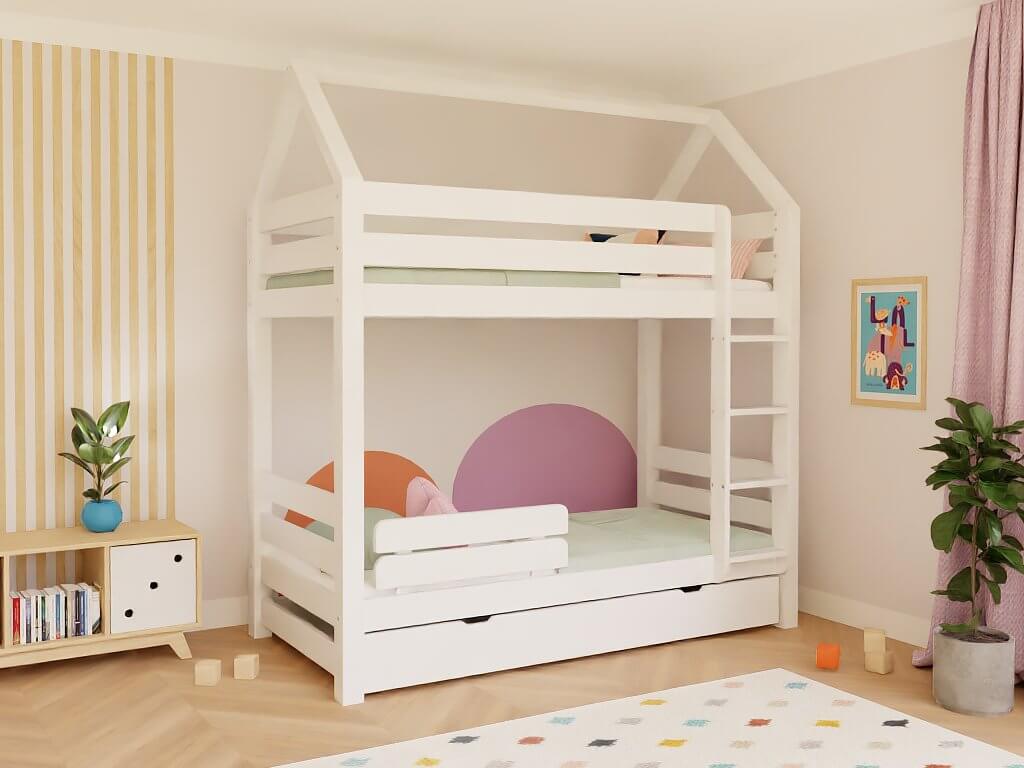 Wooden house bunk bed THEA with step shelf at the front