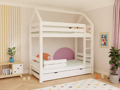 Wooden house bunk bed THEA with step shelf at the front