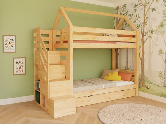 Holz Haus Etagenbett Thea mit Regal