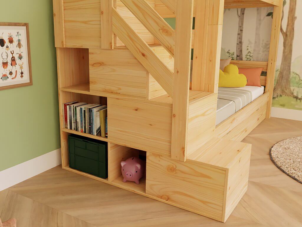 Holz Haus Etagenbett Thea mit Regal