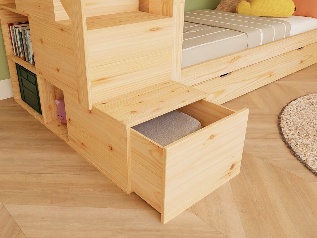 Holz Haus Etagenbett Thea mit Regal