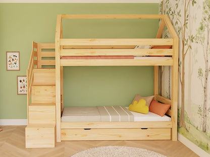 Holz Haus Etagenbett Thea mit Regal