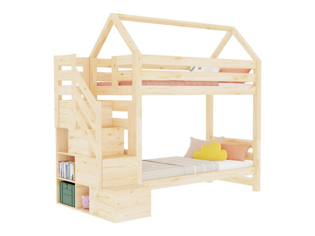 Holz Haus Etagenbett Thea mit Regal