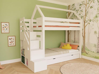 Holz Haus Etagenbett Thea mit Regal