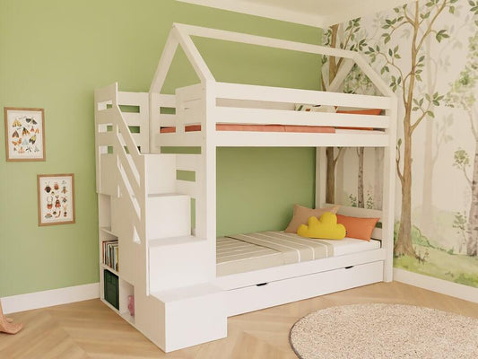 Holz Haus Etagenbett Thea mit Regal
