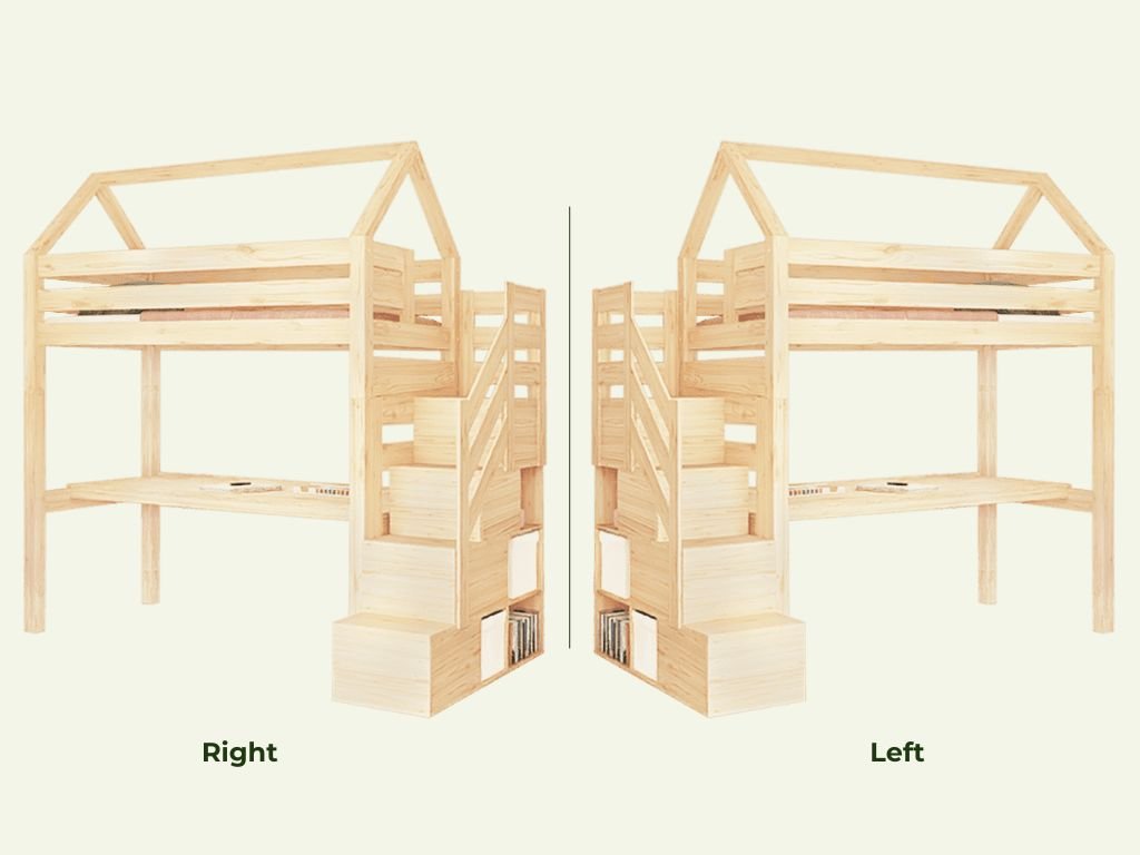 Holz Haus Hochbett mit Stufenregal und Schreibtisch 90x200 cm