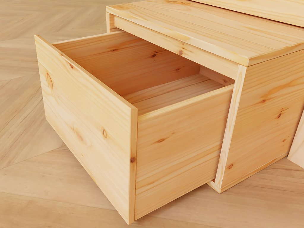 Holz Haus Hochbett mit Stufenregal und Schreibtisch 90x200 cm