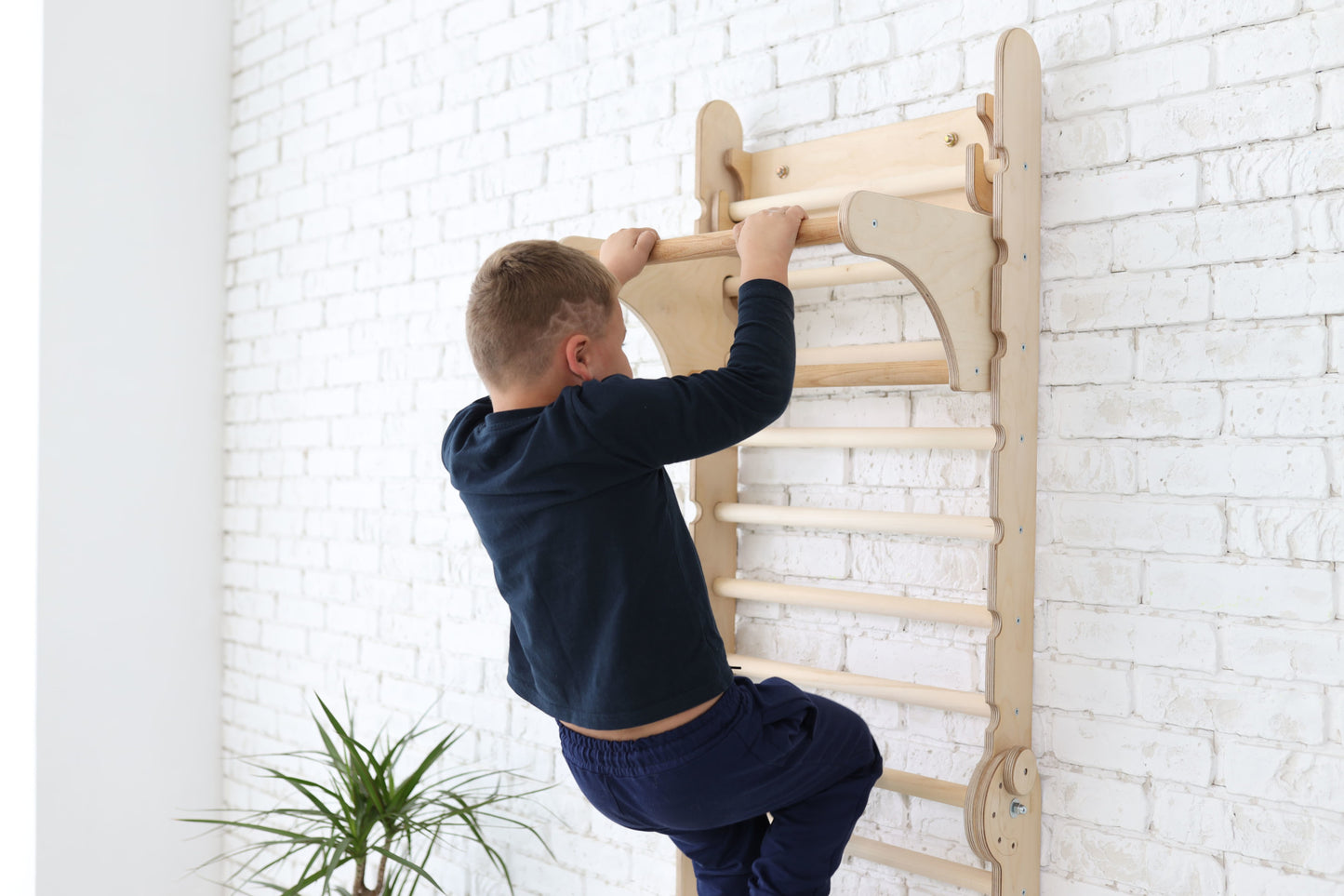 5in1: Schwedische Wand / Sprossenwand Aus Holz Für Kinder + Schaukel-Set + Rutsche + Kunst Add-On