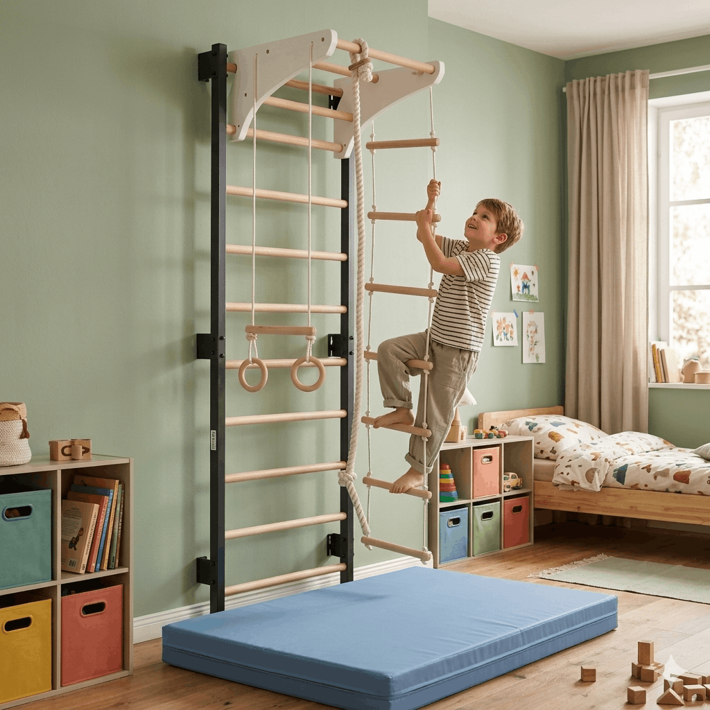 Kletterwand aus Metall mit Zubehör
