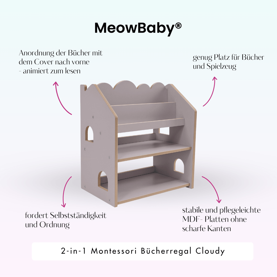 2-in-1 Montessori-Bücherregal Cloudy